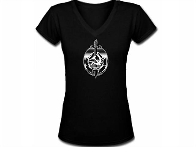 NKVD the old kgb Russian security agency retro female vneck top